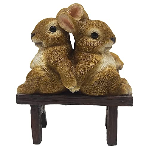 G&H Decor 17 cm süße Kaninchen auf Bank, Gartenstatue, Hasen, Rasendekoration, Figur mit aufwendigen Details, frostbeständige Kaninchenskulptur für drinnen und draußen – Geschenk für Hase und Terrasse von G&H Decor
