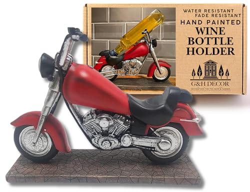 G&H Decor - 34 cm Motorrad-Weinflaschenhalter-Figur – Heimdekor-Figur mit erstaunlichen Details – dekorative Küchenarbeitsplatte oder Tisch-Motorrad-Chopper-Ornament – handbemalte Geschenkkaraffe von G&H Decor