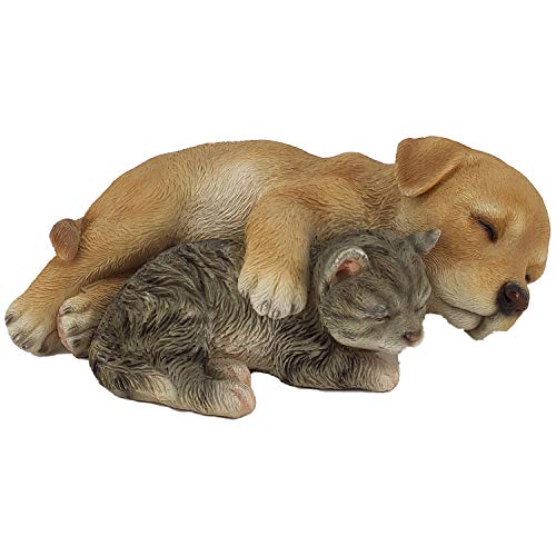 G&H Decor 18 cm große schlafende Katze und Hund Harz Rasen Statue – handbemalte Ornament Figur mit erstaunlichen Details – wetterbeständige Gartenskulptur geeignet für drinnen oder draußen – Welpe von G&H Decor