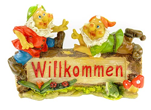 G. Wurm GmbH + Co. KG Welcome Gartenzwerg auf Holzstamm 26 cm Gnom Figur Gartenfigur Zwerg von G. Wurm GmbH + Co. KG