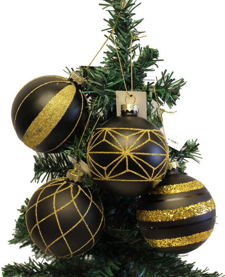 G. Wurm GmbH&Co KG Christbaumschmuck 12 x Christbaumkugeln schwarz mit goldenem Glitzer 8 cm aus Glas G. Wurm GmbH&Co KG Christbaumschmuck 12 x Christbaumkugeln schwarz mit goldenem Glitzer 8 cm aus Glas von G. Wurm GmbH&Co KG