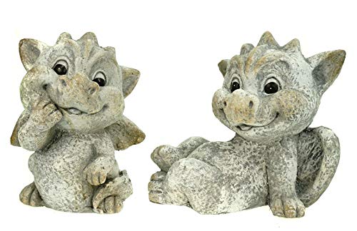 G. Wurm GmbH 2er Set Garten Drache stehend Steinoptik 23 cm Figur Gartenfigur Glück Skulptur von G. Wurm GmbH