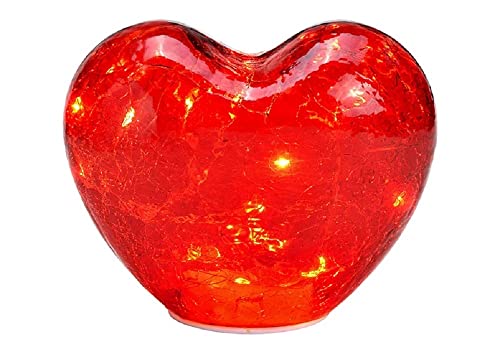 Deko Herz mit 20er LED mit Timer aus Glas in Rot, 18x15x11 cm von G. Wurm