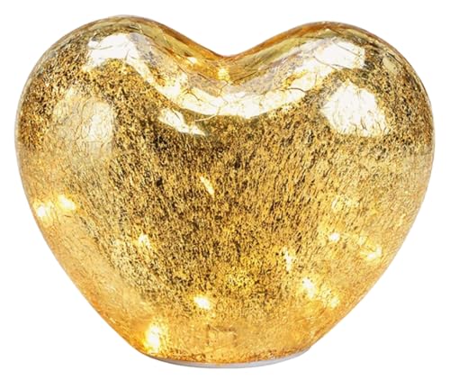 Dekoleuchte Herz Glas Gold, Herz Lampe mit LED Lichterkette, Dekolampe, Tischleuchte, Herzlampe von G. Wurm