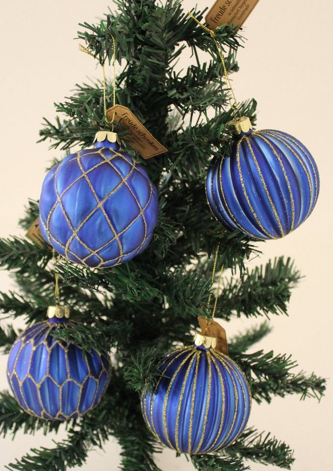 G. Wurm Christbaumschmuck 12 x Christbaumkugeln blau mit gold Glitzer 8cm von G. Wurm