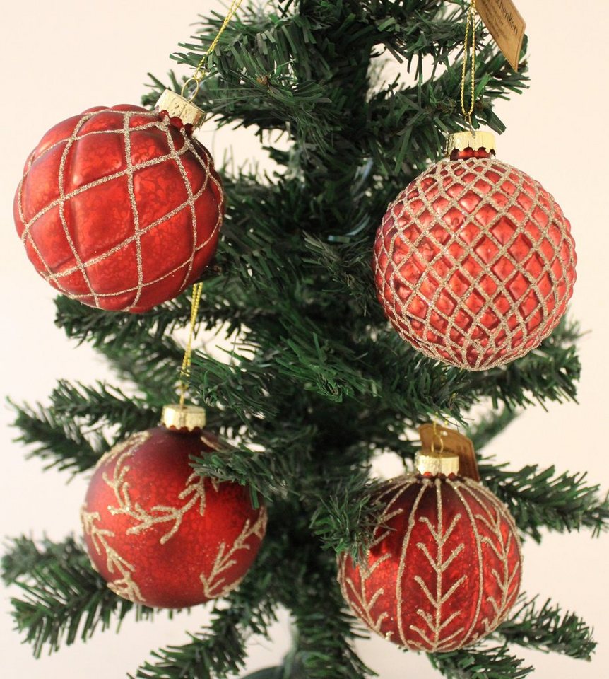 G. Wurm Christbaumschmuck 12 x Christbaumkugeln rot mit gold Glitzer 8 cm von G. Wurm