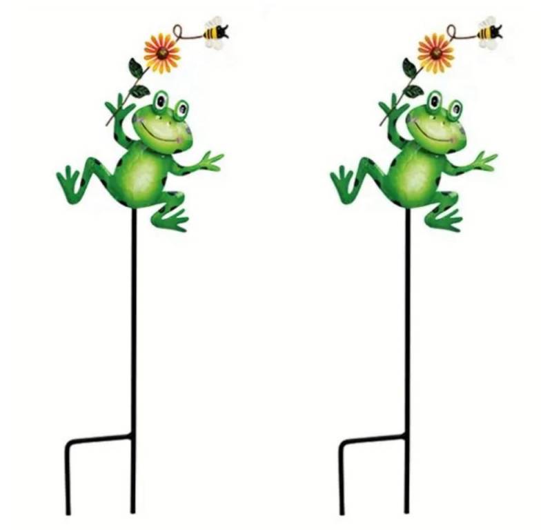 G. Wurm Gartenfigur Garten Blumen Stecker 2er Set Frosch mit Blume und Biene Grün 54 cm, 2er Set von G. Wurm