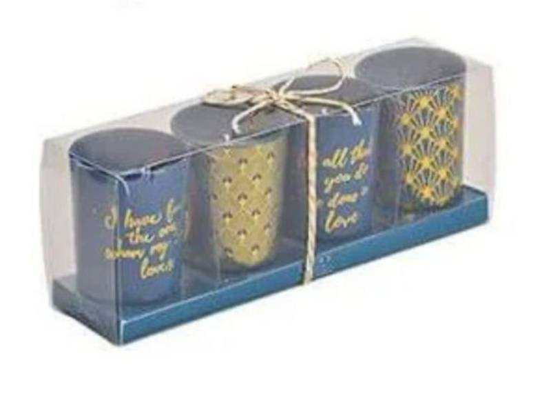G. Wurm Kandelaber (EA, 4 St., 4), 4er Set tolles Windlicht Teelicht Kerzenset in blau mit goldfarb von G. Wurm