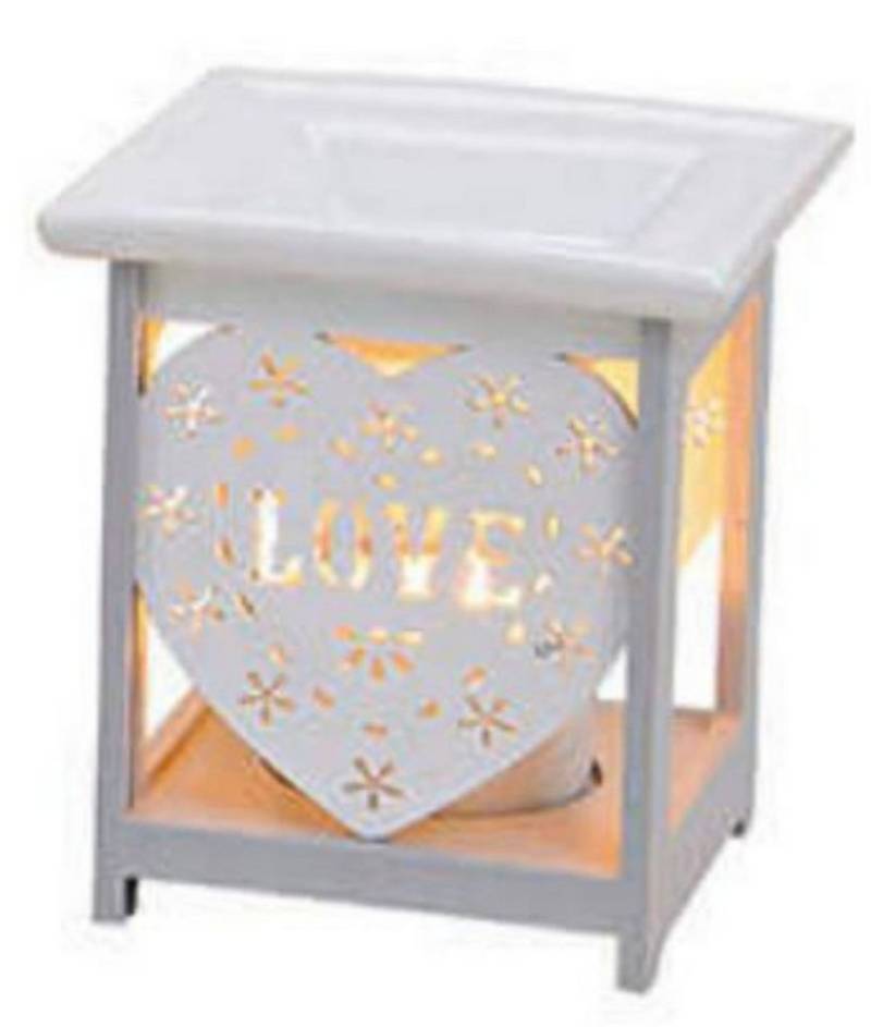 G. Wurm Kandelaber, Duftlampe LOVE aus Keramik und Holz weiss fuer Teelichter von G. Wurm