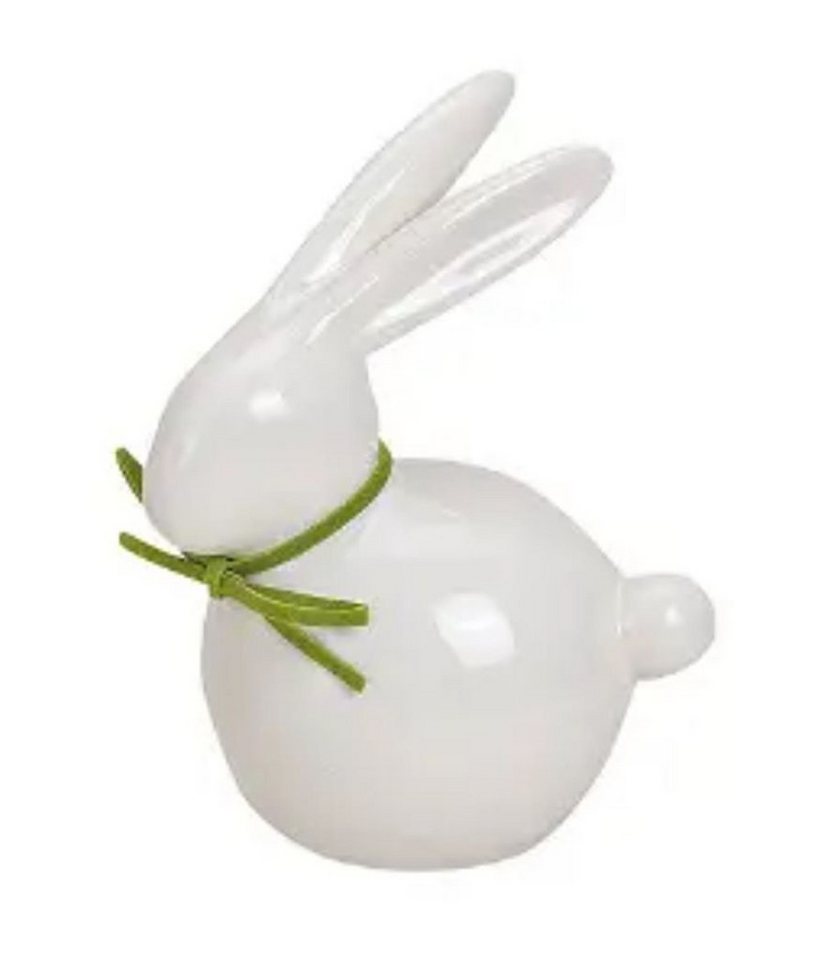 G. Wurm Osterhase Deko Hase mit Schleife Keramik Weiß Modern 17 cm, Grüne Schleife von G. Wurm