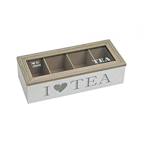 G. Wurm Schöne Teebox ~ I Love Tea ~ Teekiste Teedose für Teebeutel Vorratsdose Tee (4 Fächer) von G. Wurm