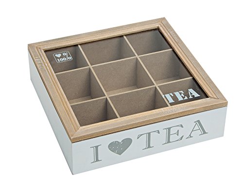 Schöne Teebox 'I Love Tea' mit Sichtfenster und 9 Fächern, Teekiste Teedose Holzbox für Teebeutel von G. Wurm