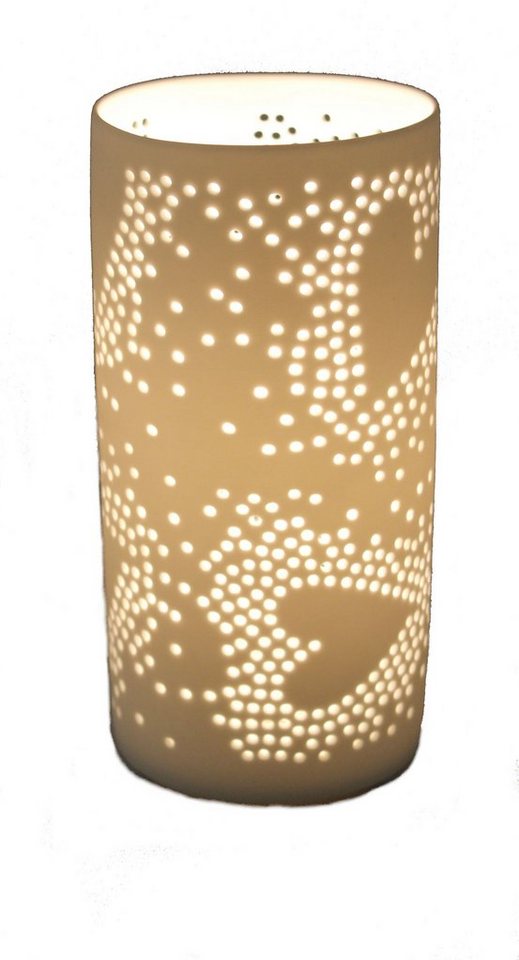 G. Wurm Tischleuchte Dekorative Tischlampe mit Herzmotiv weiß aus Porzellan 20 cm hoch, Glühbirne, Tageslichtweiß von G. Wurm