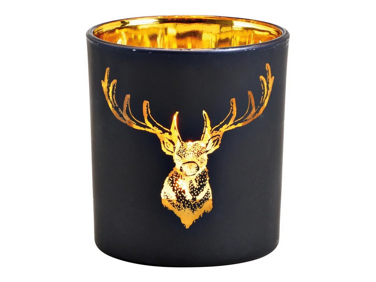 G. Wurm Windlicht Hirsch Dekor aus Glas schwarz, gold 10x12x10cm von G. Wurm