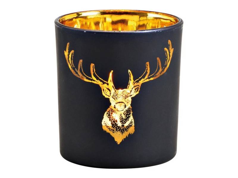 G. Wurm Windlicht Hirsch Dekor aus Glas schwarz, gold 10x12x10cm von G. Wurm