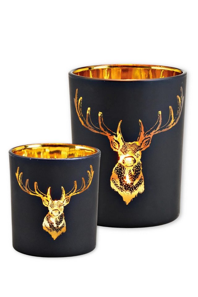 G. Wurm Windlicht Windlicht - HIRSCHKOPF - schwarz/gold von G. Wurm