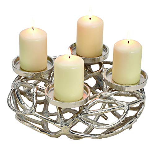G. Wurm Wunderschöner Adventskranz, Kerzenhalter aus Aluminium Silber (B/H/T) 30x11x30cm von Wurm