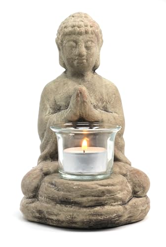 G.Wurm Buddha Figur mit Teelichthalter - harmonische Feng Shui Deko | Zen Deko | Japanische Deko | Asiatische Deko - aus Keramik - Maße: B13 x T12 x H19 cm von G. Wurm
