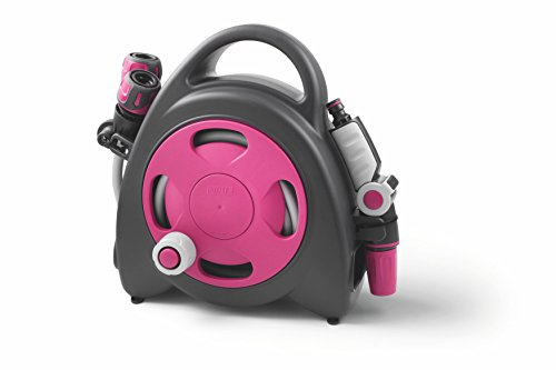 G.F. GF80275606 Schlauchbox-Komplettset AQUABAG Mini Fuchsia | Bewässerungsset mit Wasserschlauch, Multifunktionsbrause, Hahnstücke und Indoor-Wasserhahnadapter ¾“ | tragbar und kompakt | Schlauchaufbewahrung von G.F.