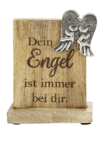 G.H. Edler Liebes Aufsteller, Mango-Holz und brüniertes Aluminium, Modell: Dein Engel IST Immer BEI DIR, Maße 17 x 13 x 5 cm, Farbe Natur und Silber, tolle Deko von G.H.