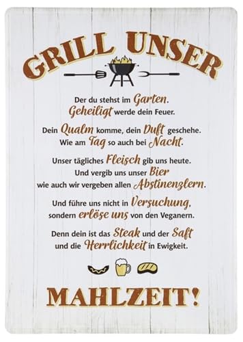 G.H. Großes tolles Griller Metallschild, Modell: Grill UNSER, Maße 42 x 30 cm, weiß, ideal für Grillmeister oder solche die es Werden wollen, perfekte Geschenkidee oder Mitbringsel von G.H.