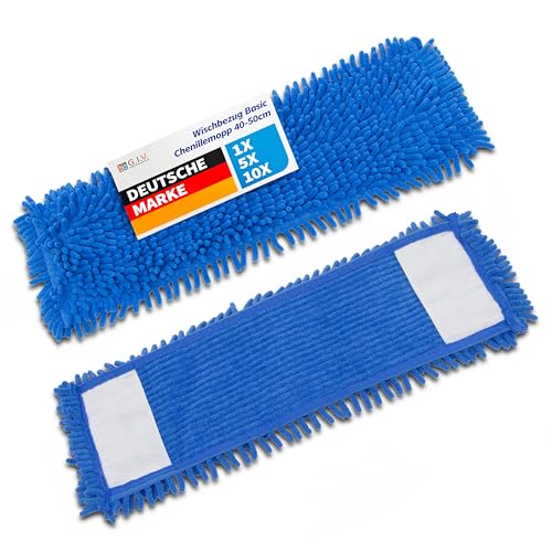 G.I.V. - Reinigungstechnik Chenillemopp Basic Wischbezug blau, 40cm - Ersatzbezug für Bodenwischer - Wischmopp Bezug für alle gängigen Klapphalter - Trocken & Nass Reinigung - Bodenreinigung (5X) von G.I.V. - Reinigungstechnik