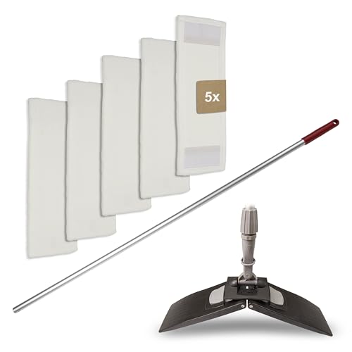 G.I.V. - Reinigungstechnik Bodenwischer Set Moppstange Aluminium mit Rändelhandgriff + Klapphalter & 5x Microfasermopp Bezug 40cm - Wischbezug Microfaser - Wischer Bodenreinigung - Wischmopp mit Stiel von G.I.V. - Reinigungstechnik