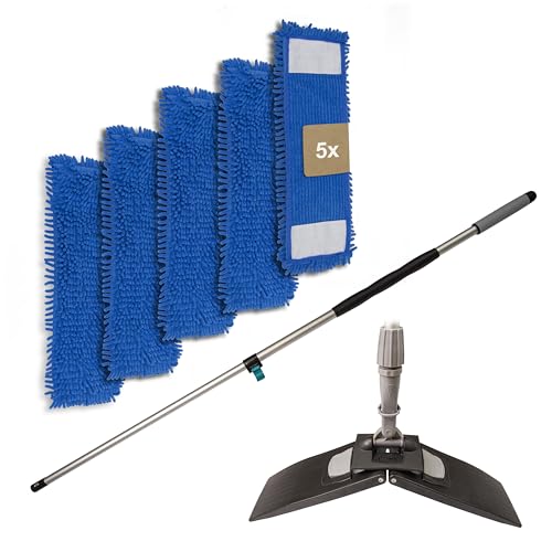 G.I.V. - Reinigungstechnik Bodenwischer Set Teleskopstiel 96-180cm mit gummiertem Handgriff + Klapphalter & 5X Chenillemopp Bezug 40cm - Wischbezug - Wischer für Bodenreinigung - Wischmopp mit Stiel von G.I.V. - Reinigungstechnik