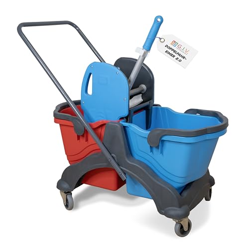 G.I.V. - Reinigungstechnik Putzwagen mit Wischmopp Presse - Doppelfahreimer mit 2X 18L Eimern rot/blau für Gebäudereinigung - Putzeimer - Reinigungswagen für Industrie Gewerbe & Haushalt G.I.V. - Reinigungstechnik Putzwagen mit Wischmopp Presse - Doppelfahreimer mit 2X 18L Eimern rot/blau für Gebäudereinigung - Putzeimer - Reinigungswagen für Industrie Gewerbe & Haushalt von G.I.V. - Reinigungstechnik