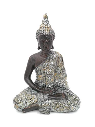 Buddha-Figur meditierend sitzend, 24 cm in schwarz Silber, Deko-Artikel für Wohnung & Haus, Buddha-Skulptur, Zen Garden, Wohnaccessoire, schöne Thai Statue von G.W.