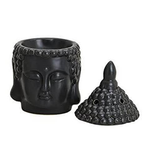 G.W. Duftlampe Buddha aus Keramik, schwarz, für Teelichter, Ausführung mit abnehmbarem Duftdeckel, ideal für Duft- Öle und Wachse, Maße: Länge x Tiefe x Höhe = 20 x 20 x 11 cm Zuhause von G.W.