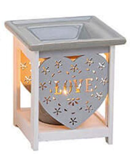 G.W. Duftlampe ' Love ' aus Keramik und Holz, grau, für Teelichter, Ausführung mit Abnehmbarer Duftschale, ideal für Duft- Öle und Wachse, Maße: Länge x Tiefe x Höhe = 10 x 10 x 12 cm Zuhause von G.W.