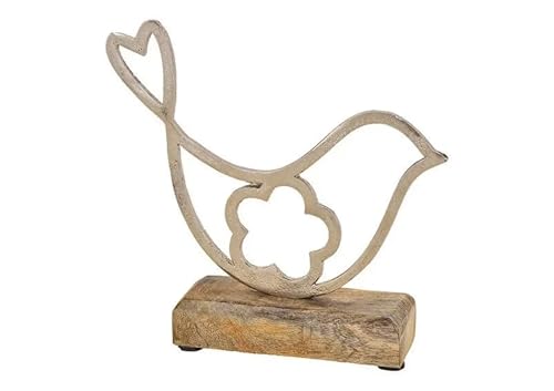 G.W. Toller edler Aufsteller auf Mango-Holz in brüniertem Aluminium, Modell: BLÜTENVOGEL, Maße 20 x 18 x 2 cm, Farbe Natur und Aluminium, tolle Deko fürs Cafe oder Zuhause von G.W.