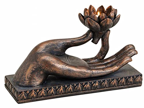 Teelichthalter, Teelichtkerzenhalter Hand Buddhas, Hand in gütiger Optik, Kunstharz in Erdtönen, Maße 32 x 19 x 15 cm, Zen Garden Stil von G.W.