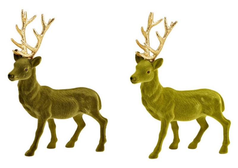 G.Wurm GmbH Dekofigur Hirsch Standfigur 2er Set Grün Gold Weihnachten 40 cm (2 St), 2er Set von G.Wurm GmbH