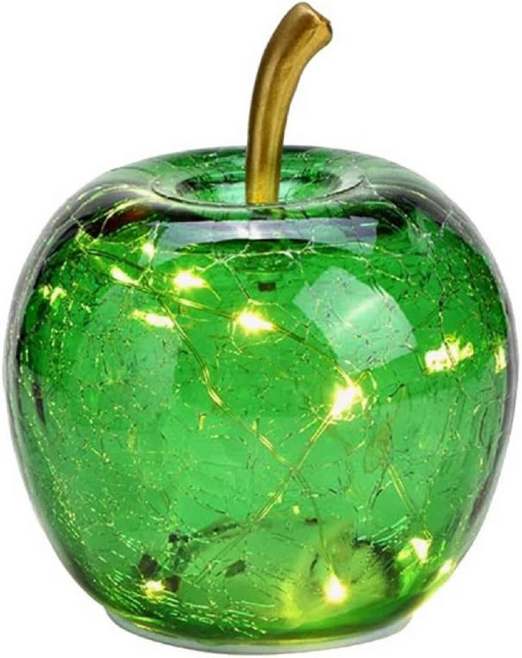 G.Wurm GmbH LED Dekoobjekt LED Dekolampe Apfel Glas 10er LED Lichterkette Timer Ø11cm dunkelgrün von G.Wurm GmbH
