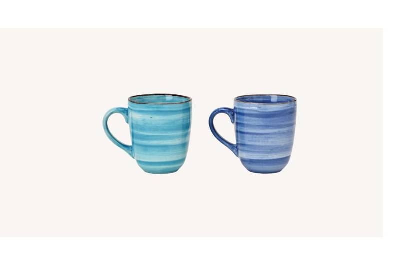 G.Wurm GmbH Tasse 2er-Set Tassen aus Steingut, blau+türkis je 370ml von G.Wurm GmbH