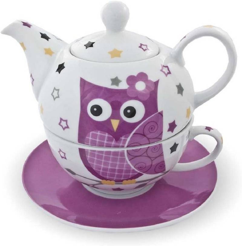 G.Wurm GmbH Teekanne Teekannen-Set Teekanne Tasse Untersetzer Eule Porzellan pink von G.Wurm GmbH
