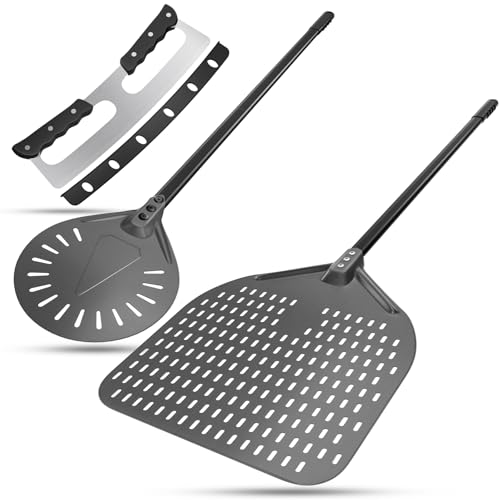 14 Zoll Perforierter Pizzaschieber 9 Zoll Pizzaschaufel aus Hart Eloxiertes Aluminium, Pizzaschneider Rocker, 35 cm Pizza Rocker mit Abdeckung, 3PCS Pizzabackofen-Sets für den Grill & Backofen von G.a HOMEFAVOR