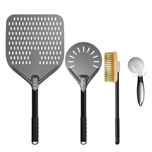 G.a HOMEFAVO12 Zoll Perforierter Pizzaschieber Pizzaschaufel – Professionelle 9 Zoll Pizzawender mit hard-anodisiertem Aluminium, Pizzabürste, Pizzaschneider für drinnen und draußen von G.a HOMEFAVOR