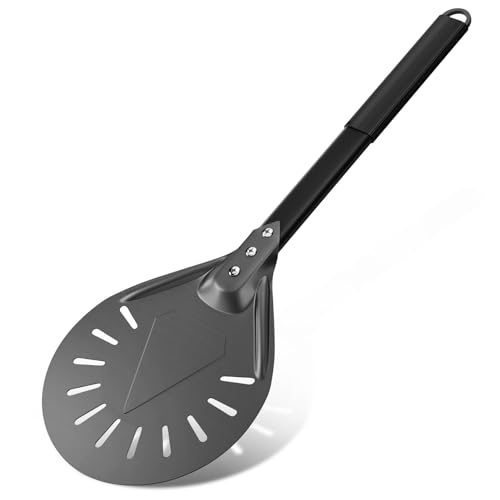 G.a HOMEFAVOR 7 Zoll Perforierte Pizzaschaufel, Hart Eloxierter Aluminium Pizzaschieber Mit Rutschfestem, Hitzebeständigem Griff, Pizzaschaufel Für Hausgemachtes Pizzabrot von G.a HOMEFAVOR