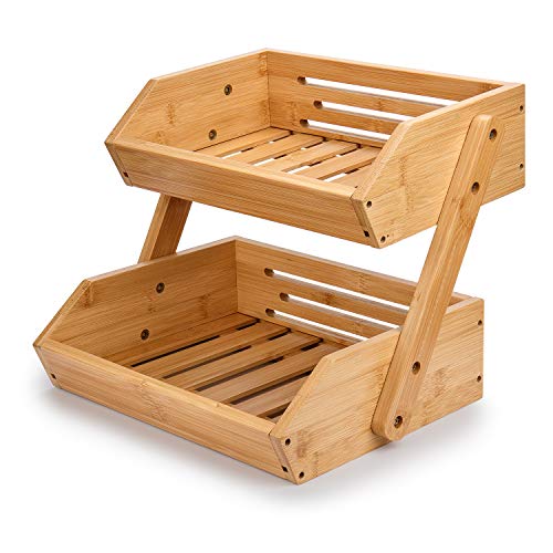 G.a HOMEFAVOR Bambus Obstkorb 2 Etagen Abnehmbarer Obstständer Aufbewahrung Halter für Gemüse Snacks Brot Küche, Naturfarbe von G.a HOMEFAVOR