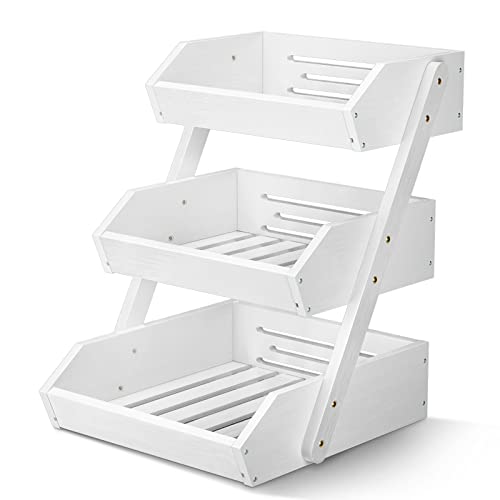 G.a HOMEFAVOR Bambus Obstkorb 3 Etagen Abnehmbarer Obstständer Aufbewahrung Halter für Gemüse Snacks Brot Küche, Weiß von G.a HOMEFAVOR