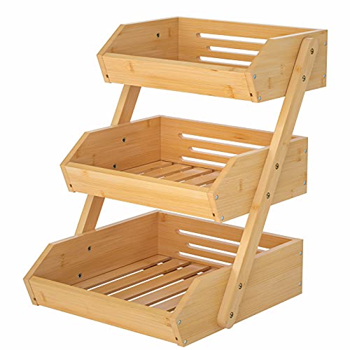 G.a HOMEFAVOR Bambus Obstkorb 3 Etagen Abnehmbarer Obstständer Aufbewahrung Halter für Gemüse Snacks Brot Küche, Naturfarbe von G.a HOMEFAVOR