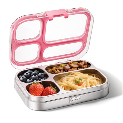 G.a HOMEFAVOR Edelstahl Brotdose Kinder 800ml Metall Bento Lunchbox mit 4 Fächern Auslaufsichere Brotbox Kindergarten Kita Schule Sandwichbox Brotzeitdose Vesperdose Brotbüchse, Spülmaschinenfest Rosa G.a HOMEFAVOR Edelstahl Brotdose Kinder 800ml Metall Bento Lunchbox mit 4 Fächern Auslaufsichere Brotbox Kindergarten Kita Schule Sandwichbox Brotzeitdose Vesperdose Brotbüchse, Spülmaschinenfest Rosa von G.a HOMEFAVOR