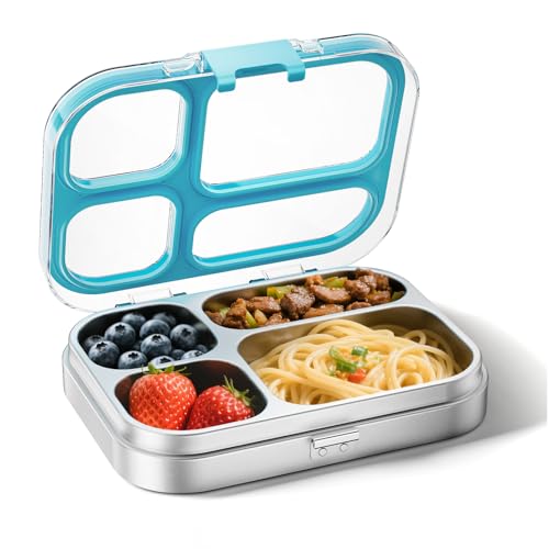 G.a HOMEFAVOR Edelstahl Brotdose Kinder 800ml Metall Bento Lunchbox mit 4 Fächern Auslaufsichere Brotbox Kindergarten Kita Schule Sandwichbox Brotzeitdose Vesperdose Brotbüchse, Spülmaschinenfest Blau G.a HOMEFAVOR Edelstahl Brotdose Kinder 800ml Metall Bento Lunchbox mit 4 Fächern Auslaufsichere Brotbox Kindergarten Kita Schule Sandwichbox Brotzeitdose Vesperdose Brotbüchse, Spülmaschinenfest Blau von G.a HOMEFAVOR