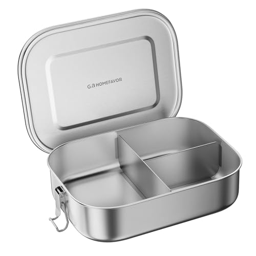 G.a HOMEFAVOR Edelstahl Brotdose Metall Lunchbox mit 3 Fächern 1400ml Auslaufsichere Bento Box Groß Snackbox Sandwichbox Brotzeitdose mit Trennwand Vesperdose Brotbüchse G.a HOMEFAVOR Edelstahl Brotdose Metall Lunchbox mit 3 Fächern 1400ml Auslaufsichere Bento Box Groß Snackbox Sandwichbox Brotzeitdose mit Trennwand Vesperdose Brotbüchse von G.a HOMEFAVOR