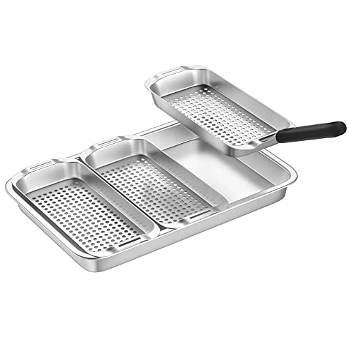G.a HOMEFAVOR Grillkorb Set, Edelstahl Gemüse, Fleisch Grillschale/Grill Gemüsekorb BBQ Grill-Zubehör für Fisch, Enthält 3 Edelstahl-Grillkörbe mit Löchern, ein Serviertablett und Hebegriff von G.a HOMEFAVOR