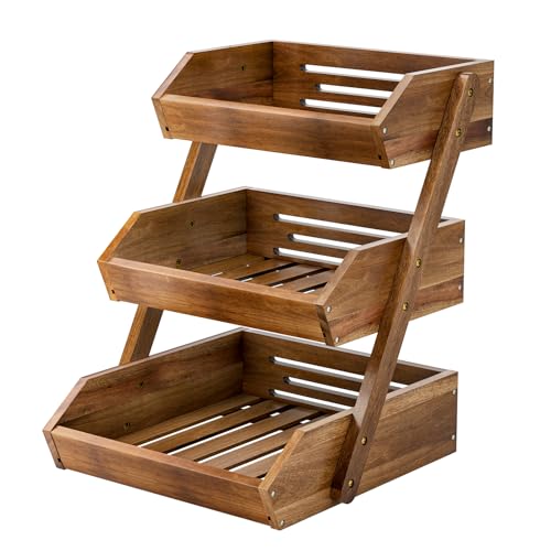 G.a HOMEFAVOR Obst Etagere 3 Stöckige Obstschale Akazienholz Etagen Obstkorb Gemüsekorb Obst Gemüse Aufbewahrung Obstregal Küche von G.a HOMEFAVOR