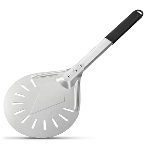 G.a HOMEFAVOR Perforierte Pizzaschaufel, 9 Zoll Pizzaschieber Pizza dreher aus Aluminium mit Rutschfestem Hitzebeständigem Griff, Pizzaschale für Hausgemachtes Pizza Brot von G.a HOMEFAVOR